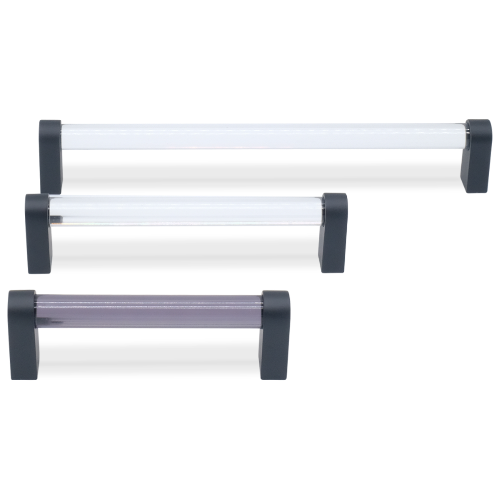 Clarity pull in matte black - mdoern two-tone hardware with smoke and clear acyrlic