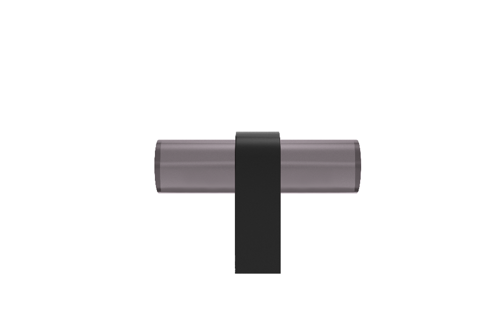 Clarity T-Knob in matte black with smoke acrylic, modern knobs for kitchens, bathrooms, and built-ins