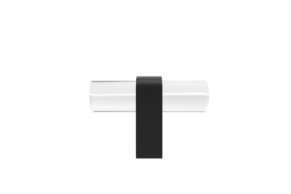 Clarity T-Knob in matte black with clear acrylic, modern knobs for kitchens, bathrooms, and built-ins