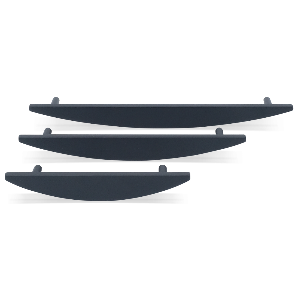 Angular half moon cabinet pulls in matte black for contemporary kitchens and bathrooms