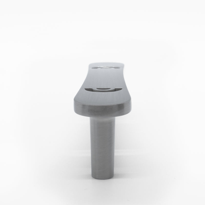 Closeup of horizon pull in satin nickel - smooth modern curvature