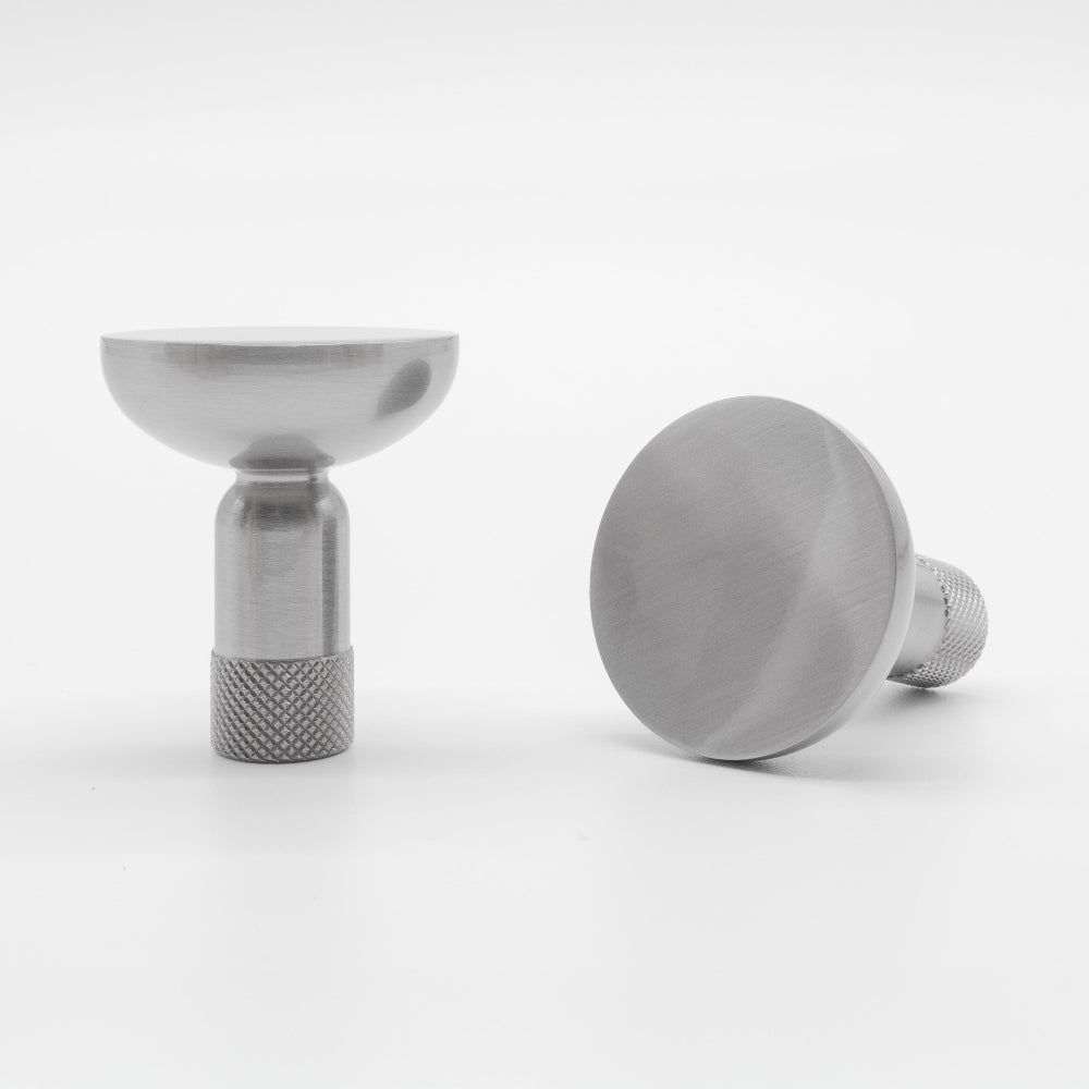 Knurled knob - industrial modern textured knob in satin nickel with curved design