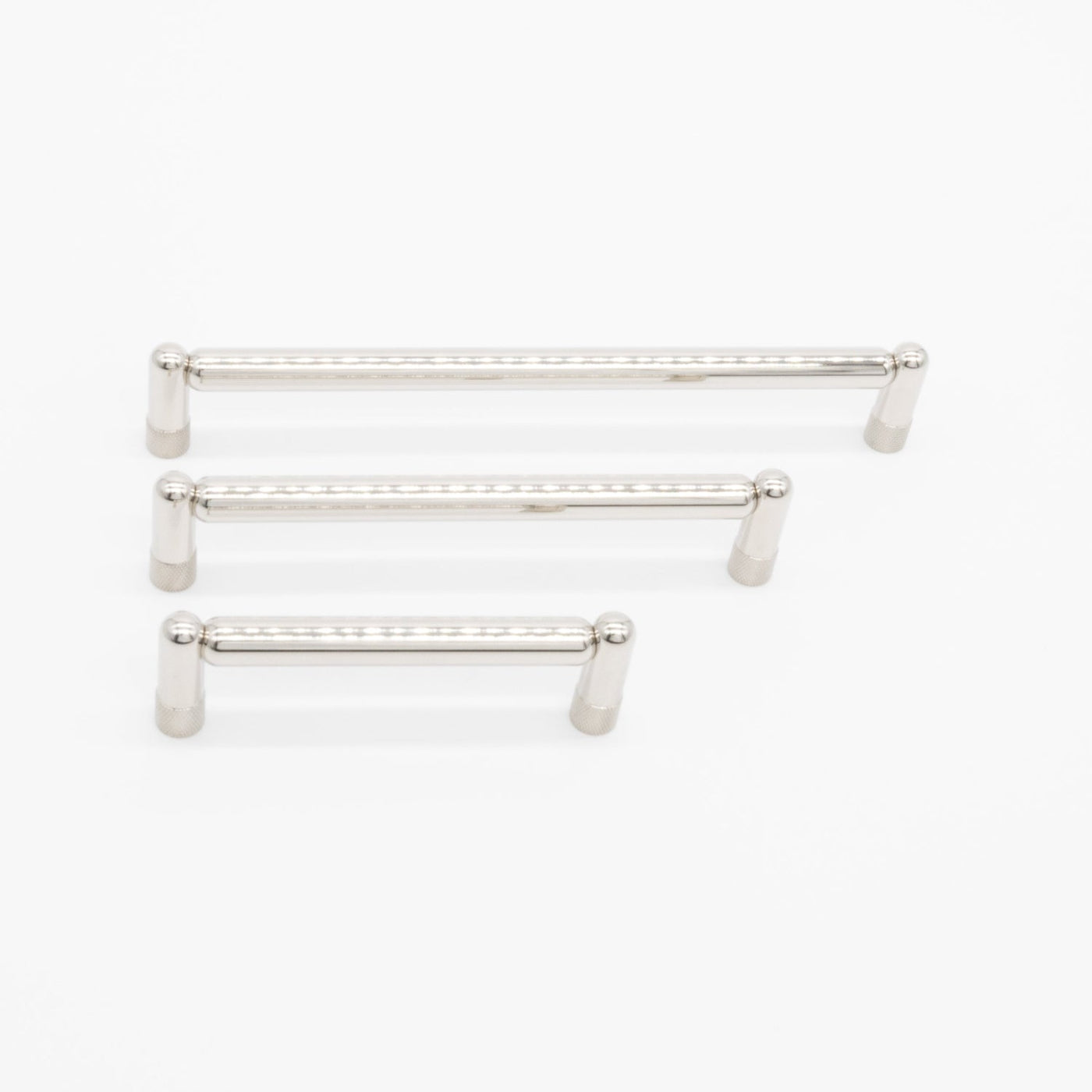 Knurled pull in polished nickel - industrial cut weave on modern cabinet handle