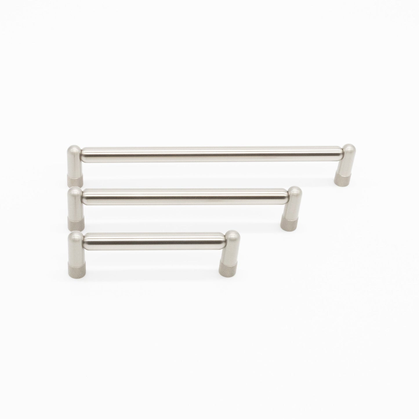 Knurled pulls in satin nickel - modern hardware for contemporary kitchens and drawers
