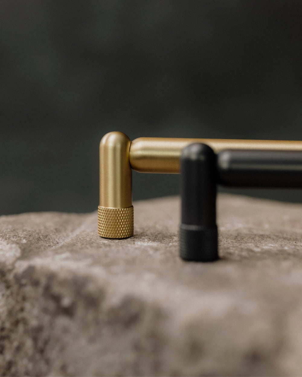 Knurled pulls in satin brass and matte black - textured bar pull for modern design