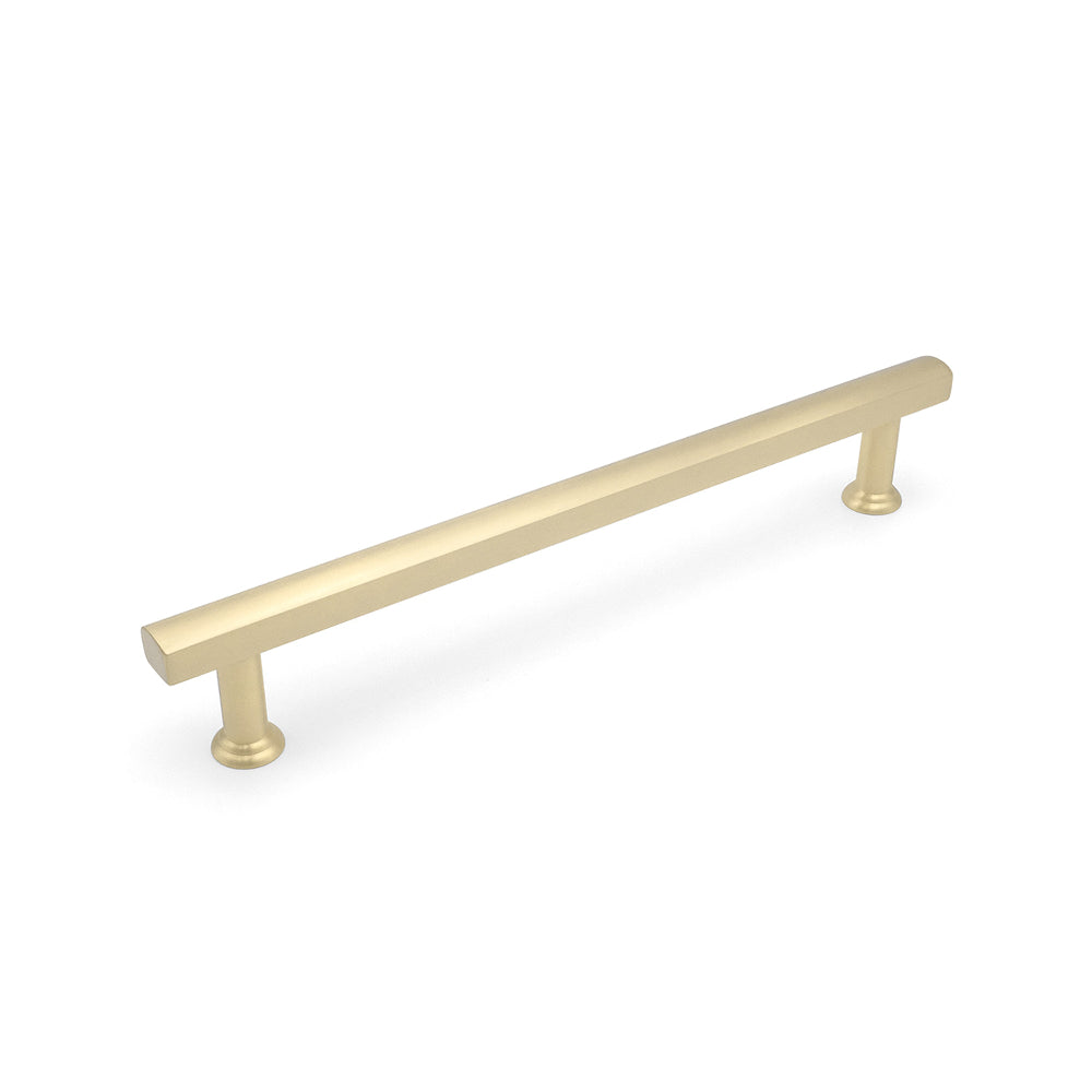 Transitional mod appliance pull in satin brass with sleek minimal detail