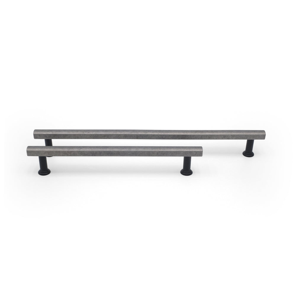 Two-tone mod appliance pull in weathered nickel and matte black finish
