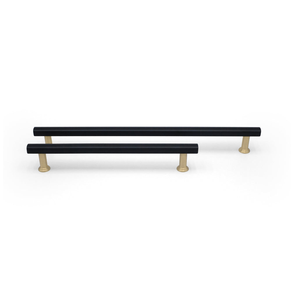 Modern mod appliance pulls for kitchen appliances and doors in matte black and satin brass