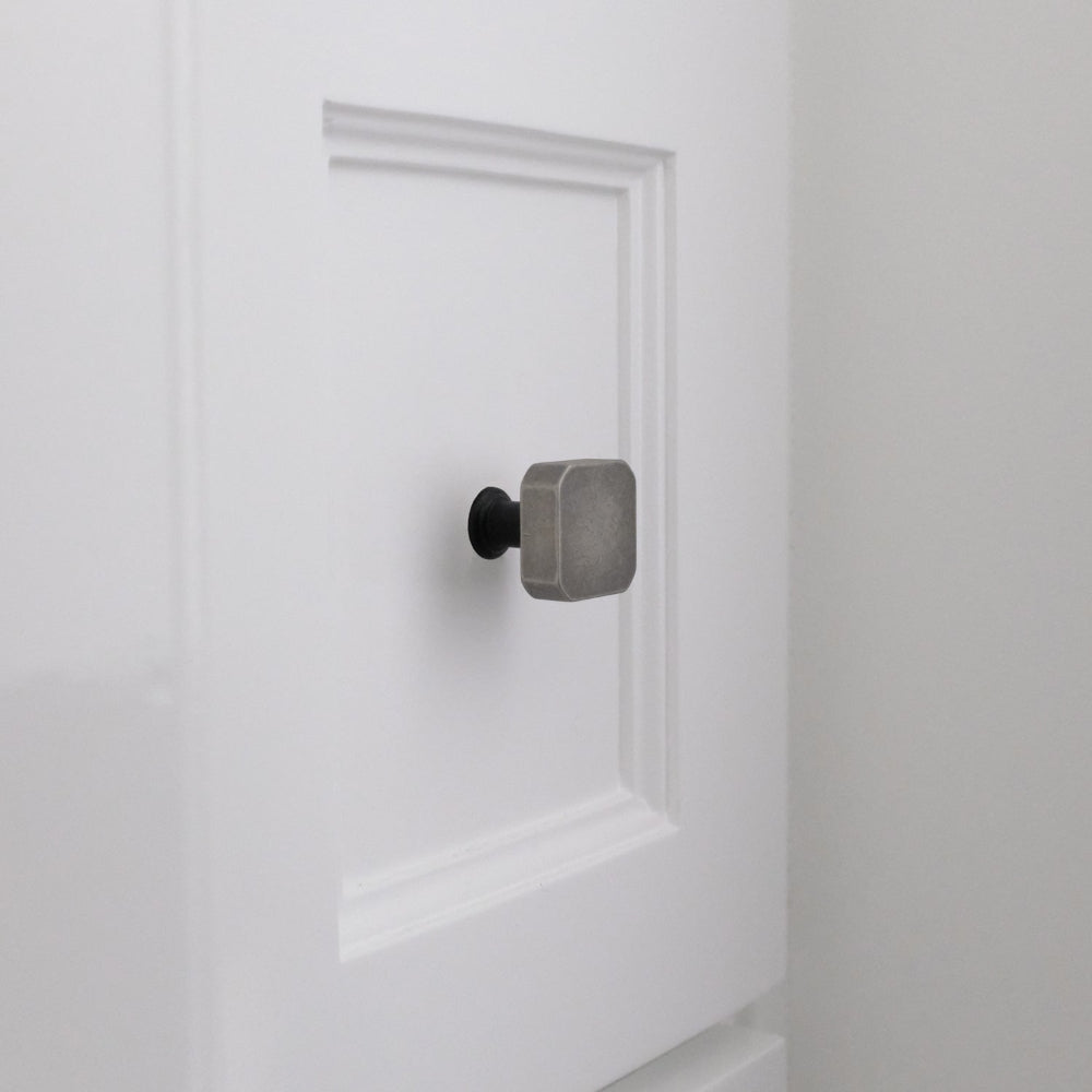 Mod cabinet knob in weathered nickel and matte black - two-tone contemporary square