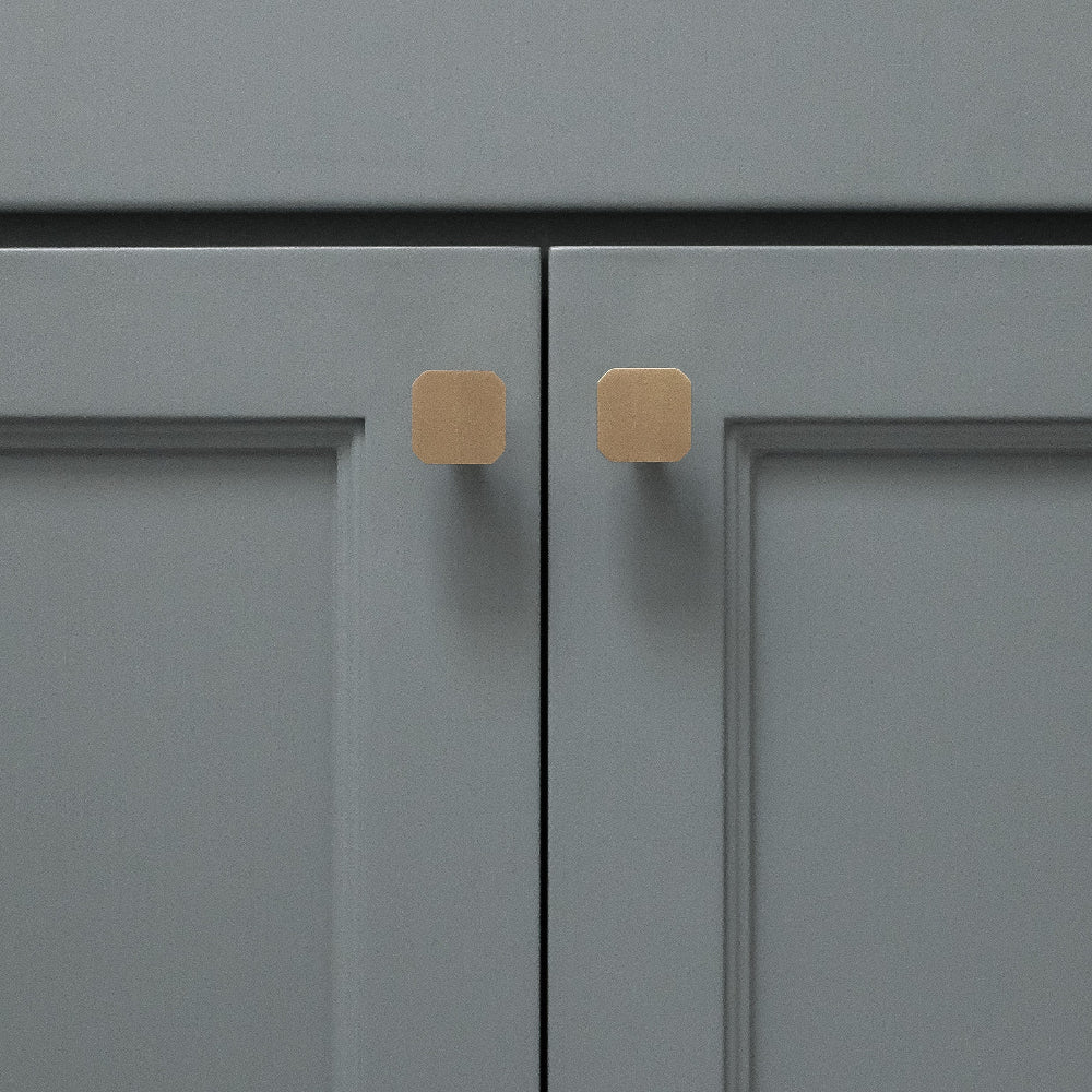 Mod knob in satin brass - modern hardware with brass and nickel tones