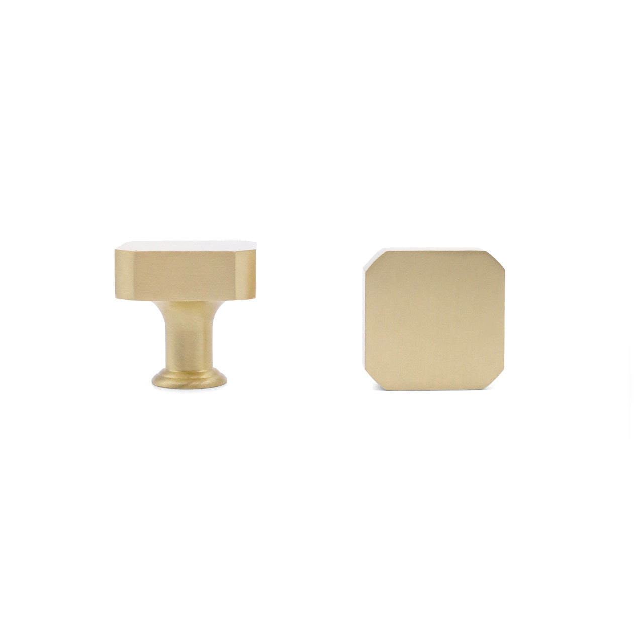 Top view of mod knob in satin brass for modern design