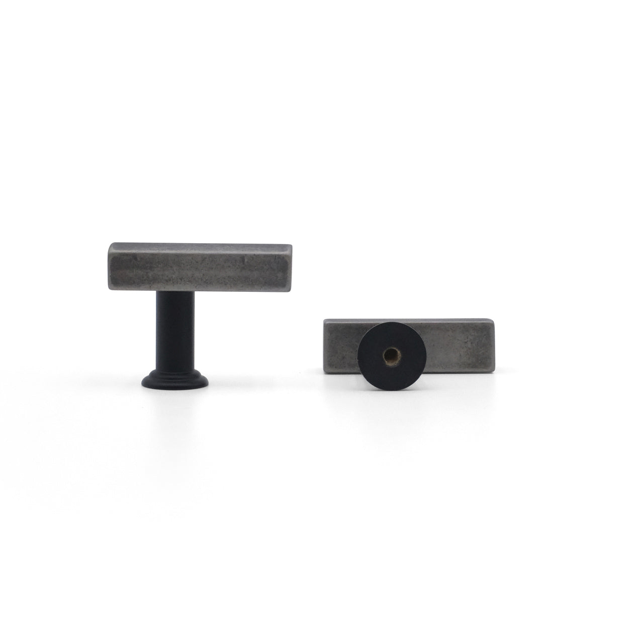 Mod t-knob in weathered nickel and matte black - modern hardware for cabinets and doors