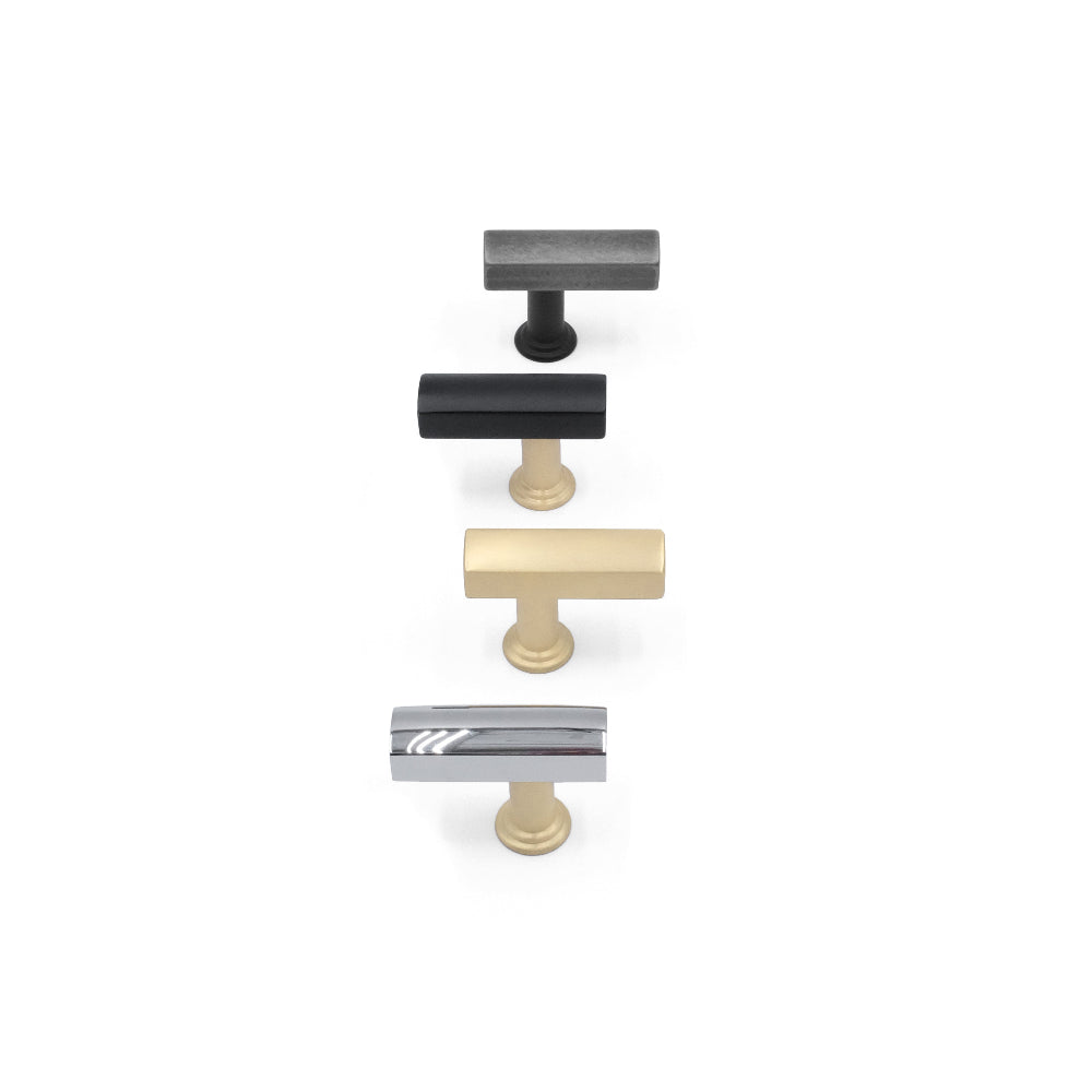 Mod t-knobs in modern finishes for industrial and contemporary spaces