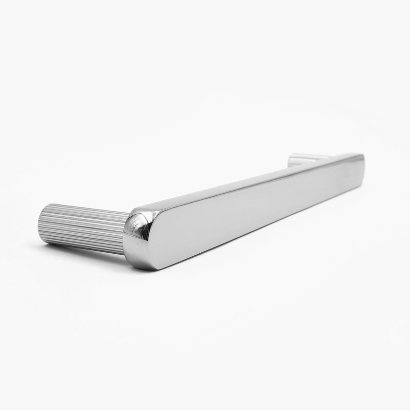RIbbed appliance pull in polished nickel - industrial design with texture metal
