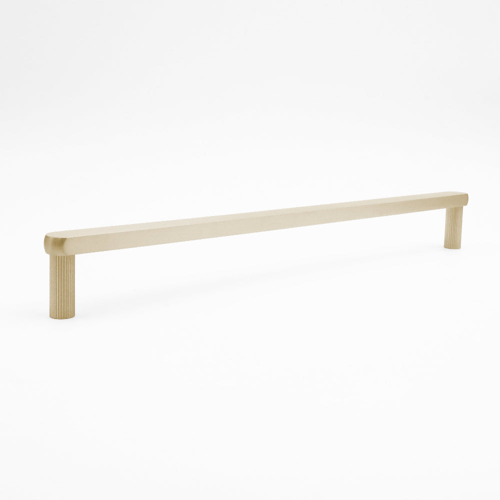 Ripped appliance pull in satin brass - faceted texture on stems for modern doors