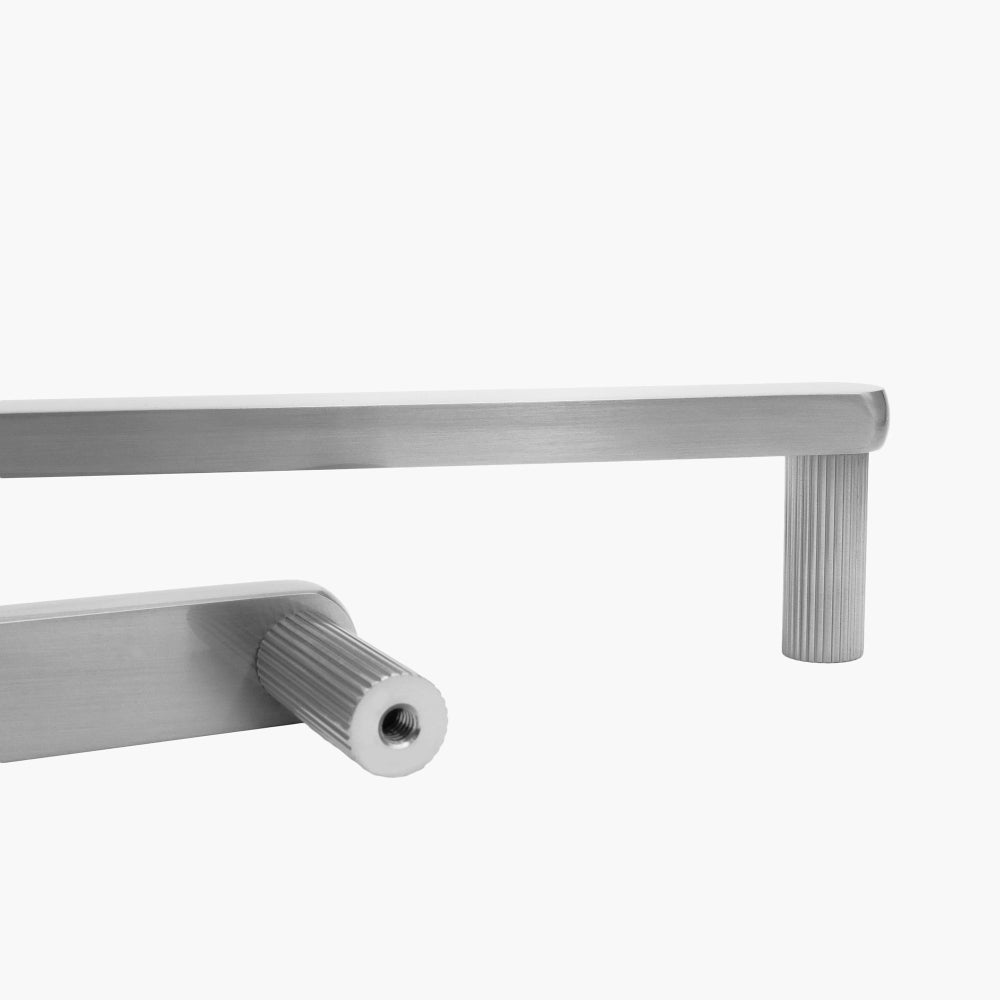 Ribbed appliance pulls in satin nickel - minimal design for appliance doors and drawers