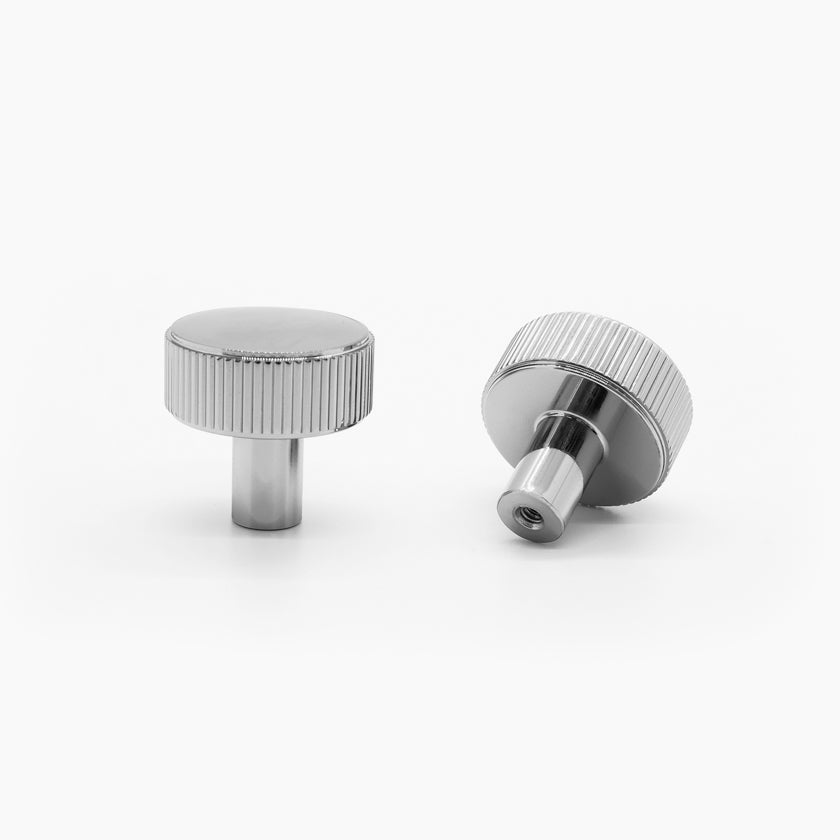 Ribbed cabinet knob in polished nickel - minimalist style and design for kitchen doors