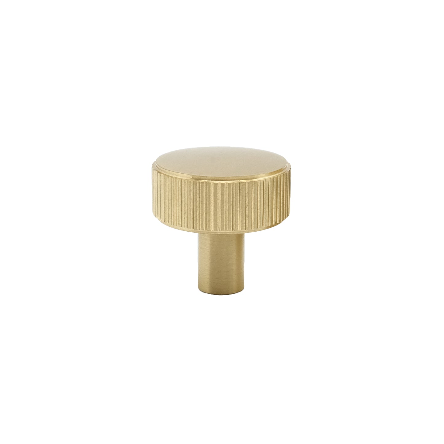 Ribbed knob in satin brass - modern design for kitchen, bathrooms, and build-ins