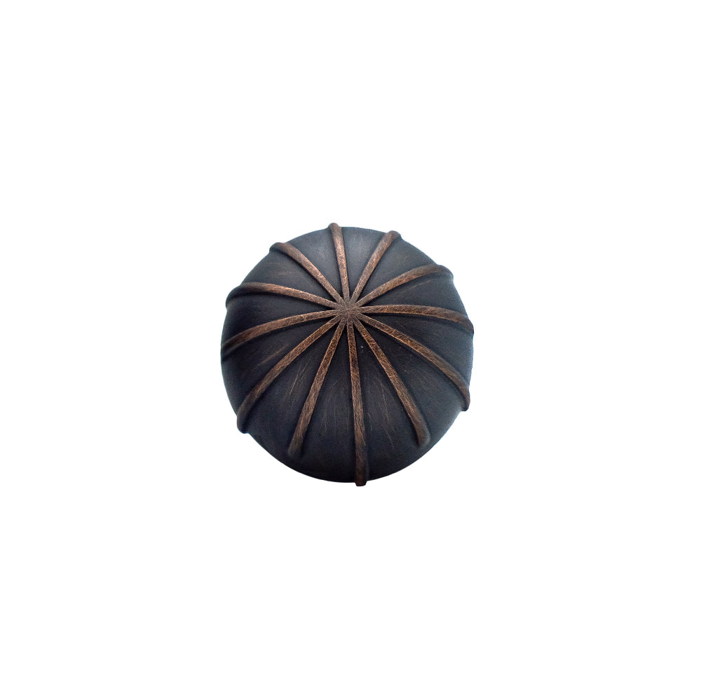 Sunburst knob in venetian bronze - etched angular detail on modern round knob
