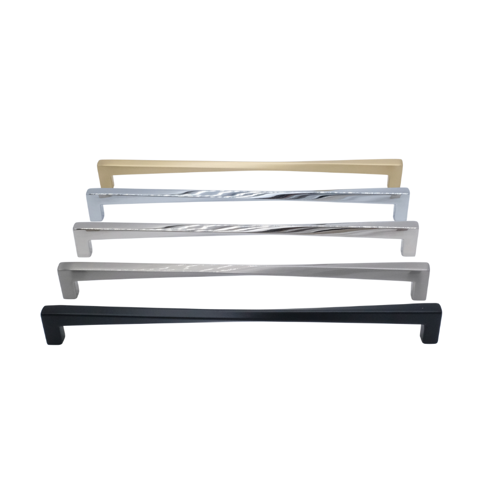 Twist cabinet pulls in modern finishes - oversided hardware for large drawers and doors