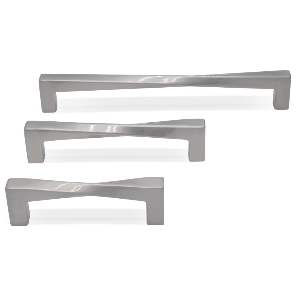 Twist pull in satin nickel - modern handle for white and wood cabinets