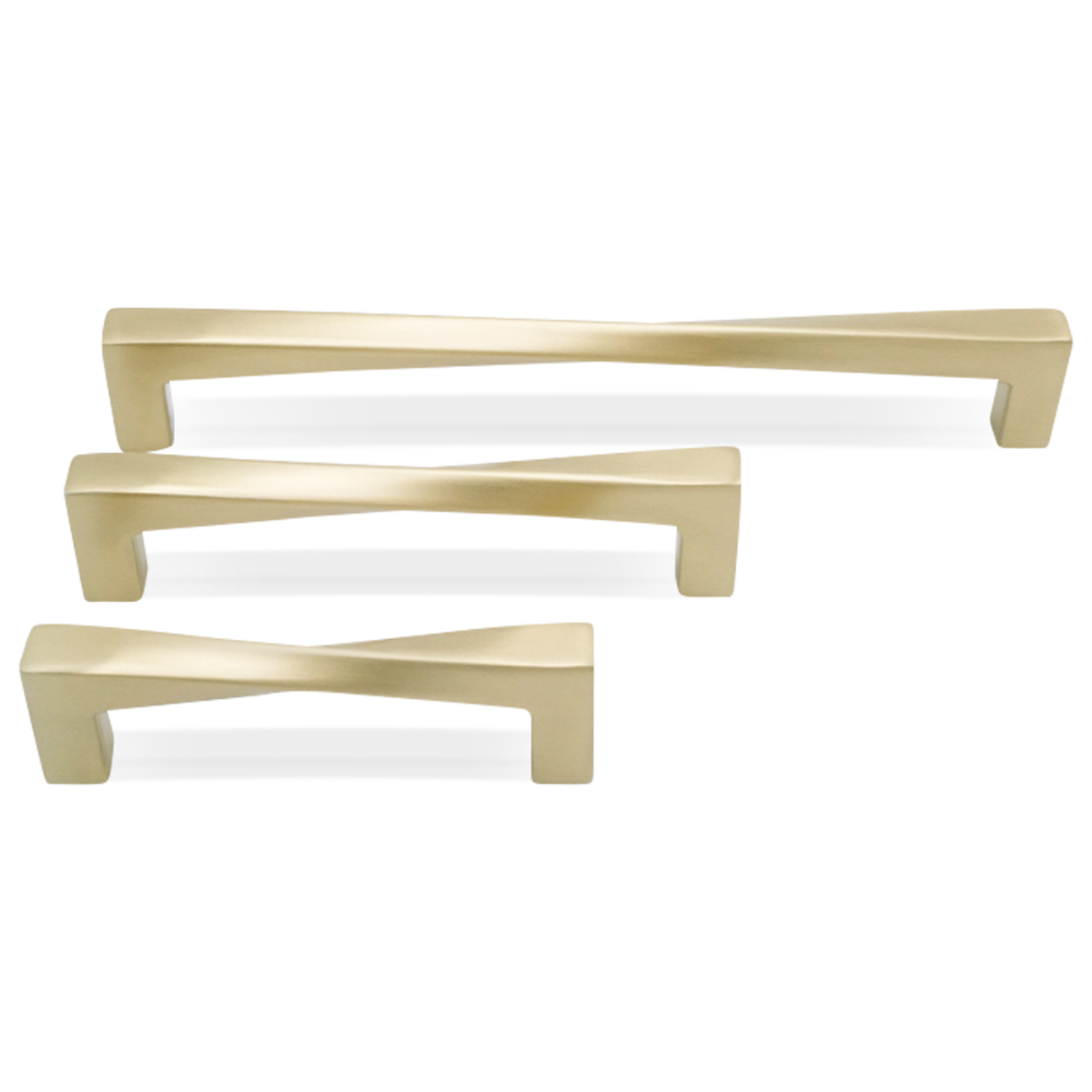 Twist pull in satin brass - modern twist for cabinet spaces