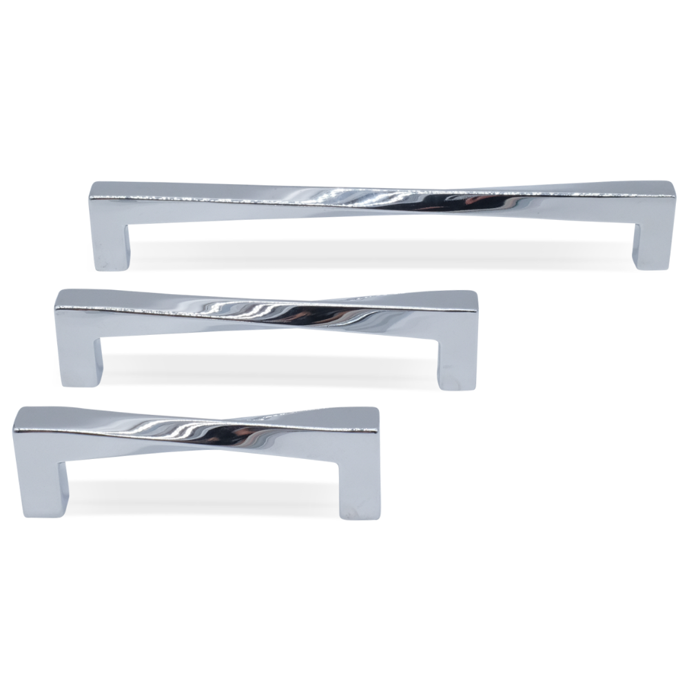 Twist pulls in polished chrome with timeless design for contemporary cabinets
