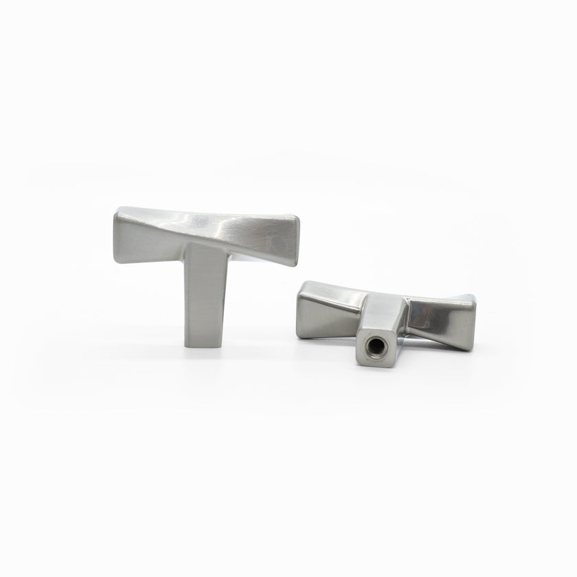 Twist t-knob in satin nickel - modern stainless quality finish