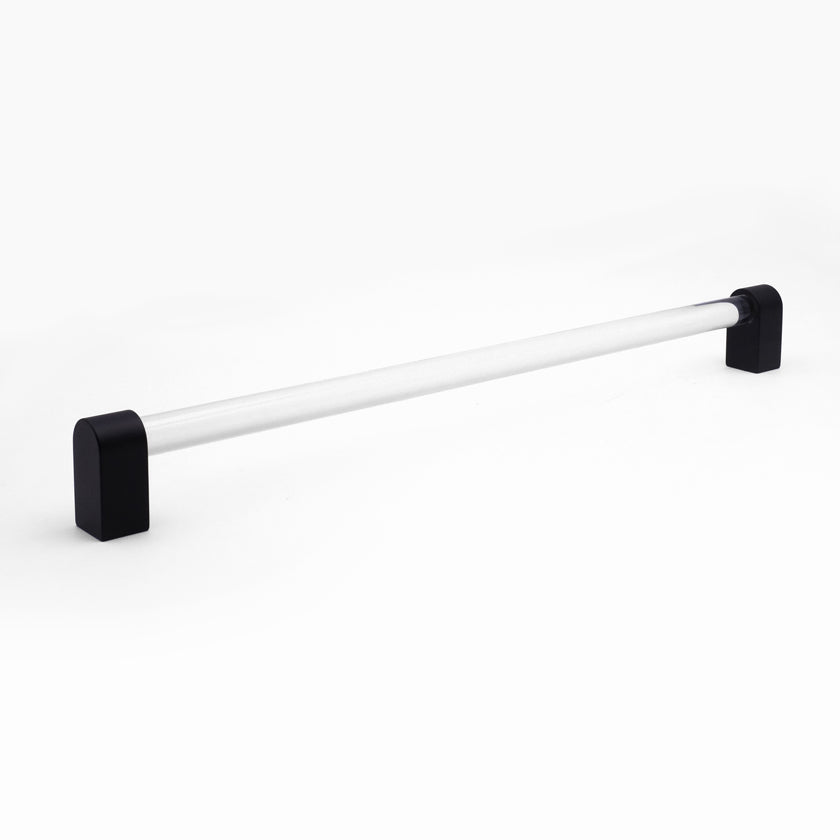 Clarity appliance pull in matte black - contemporary design with with solid brass stem and round bar