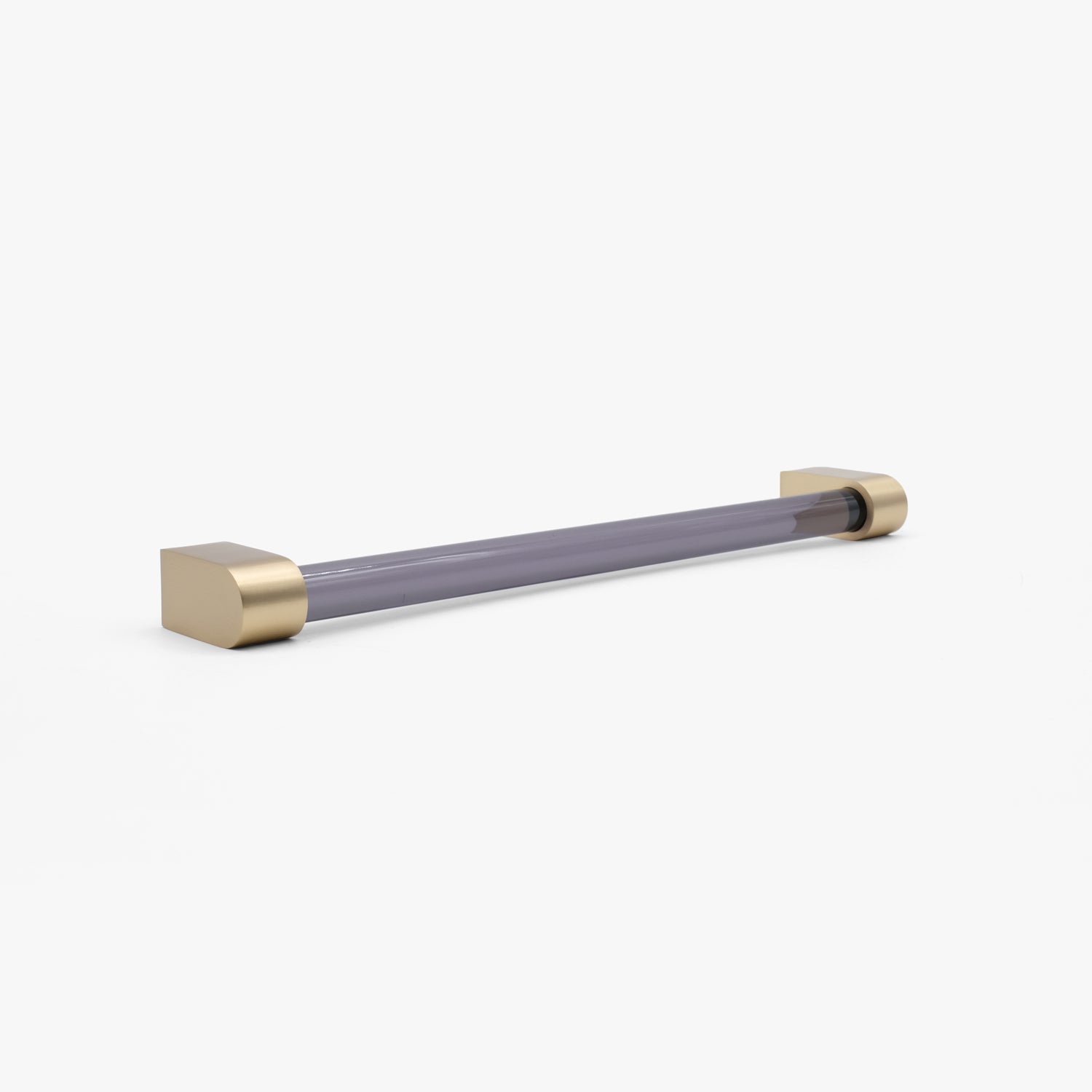 Two-tone clarity appliance pull in satin brass and smoke acyrlic for kitchen refrigerator and dishwasher