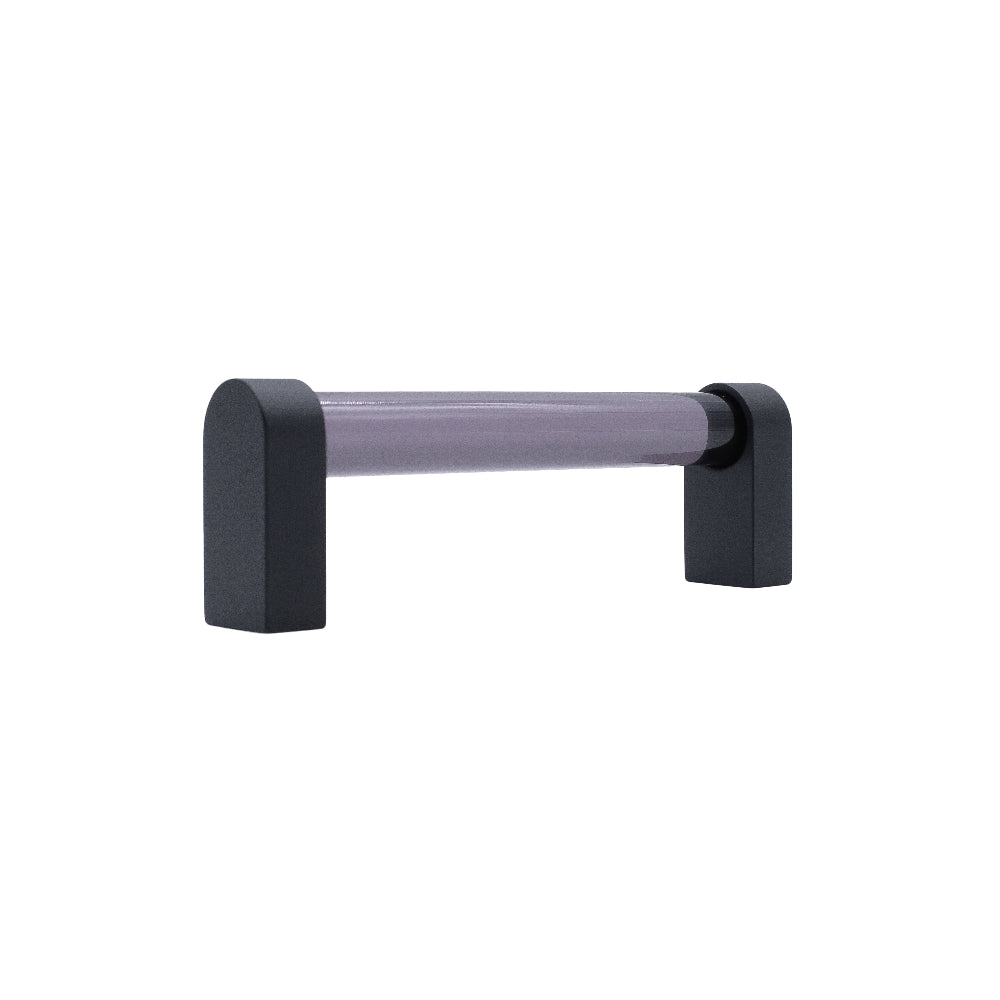 Clarity cabinet pull with smoke acyrlic and matte black metal - modern two-tone hardware for kitchen, bathroom, vanity