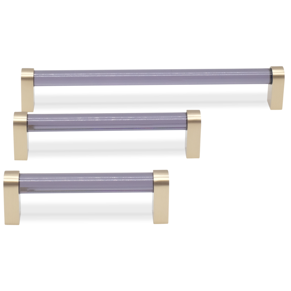 Clarity cabinet pulls in satin brass - thin minimalist door and drawer hardware