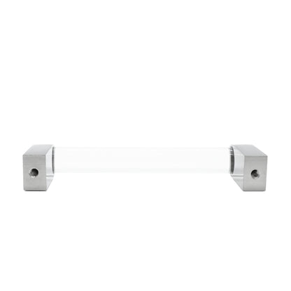 Clarity pull with clear acrylic and satin nickel - minimal solid brass handle with rounded bar