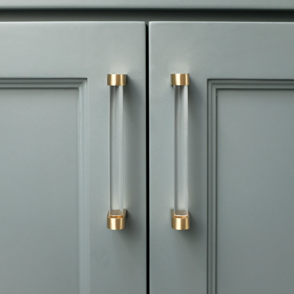 Clarity pull in satin brass - modern design with minimal rounded bar in square stems