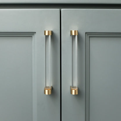 Clarity pull in satin brass - modern design with minimal rounded bar in square stems