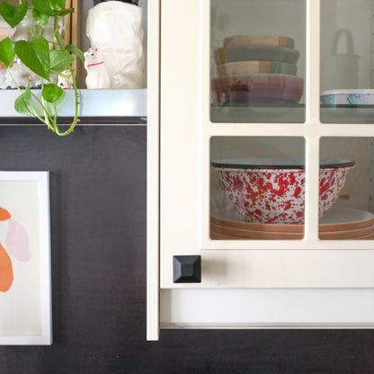 Diamond cabinet knob in matte black - minimal design for white cabinet doors and drawers