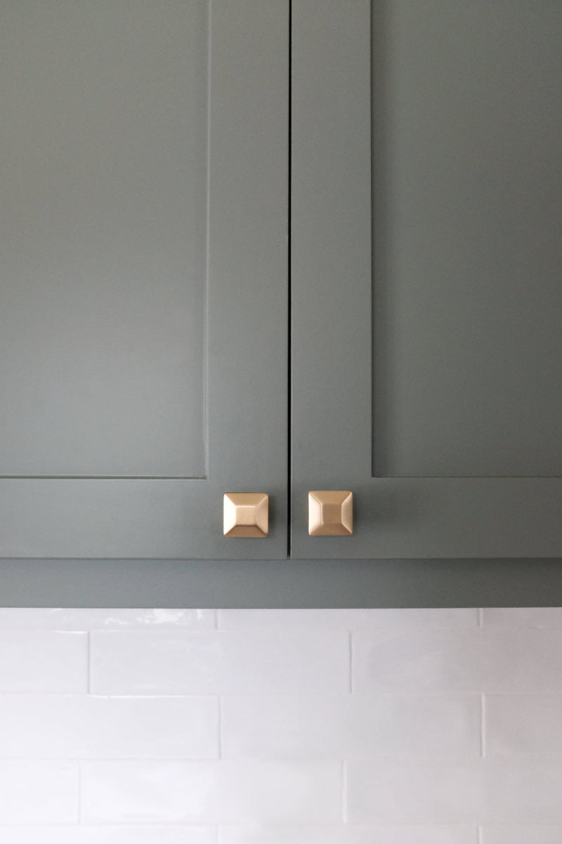 Diamond cabinet knobs in satin brass - minimal, sleek, and modern knobs