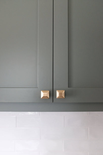 Diamond cabinet knobs in satin brass - minimal, sleek, and modern knobs