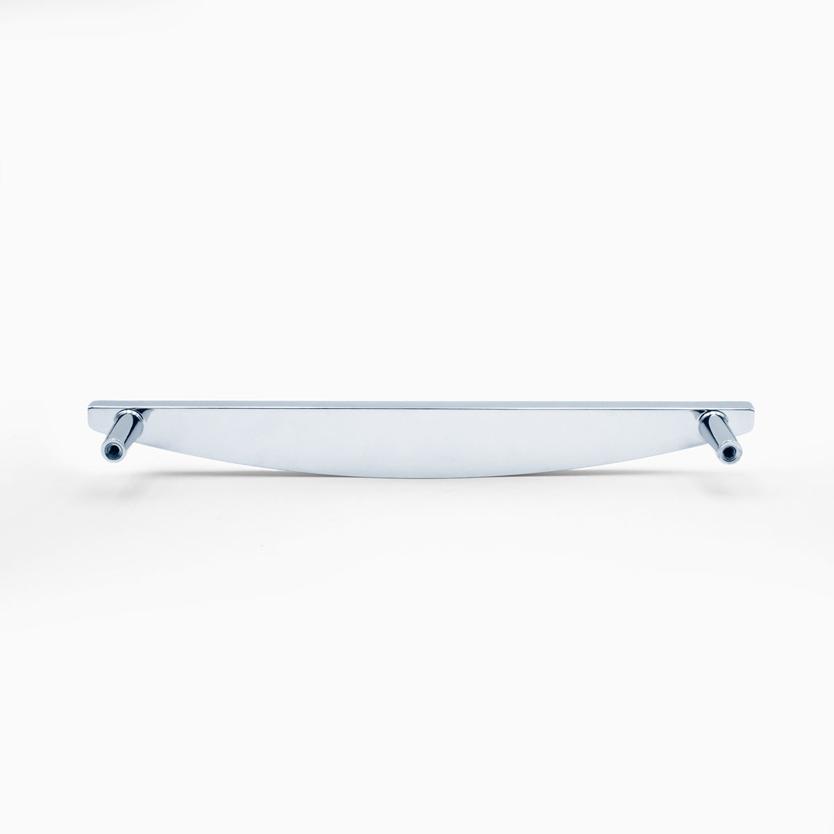 Half moon appliance pull in polished chrome with modern geometry for bathroom drawers