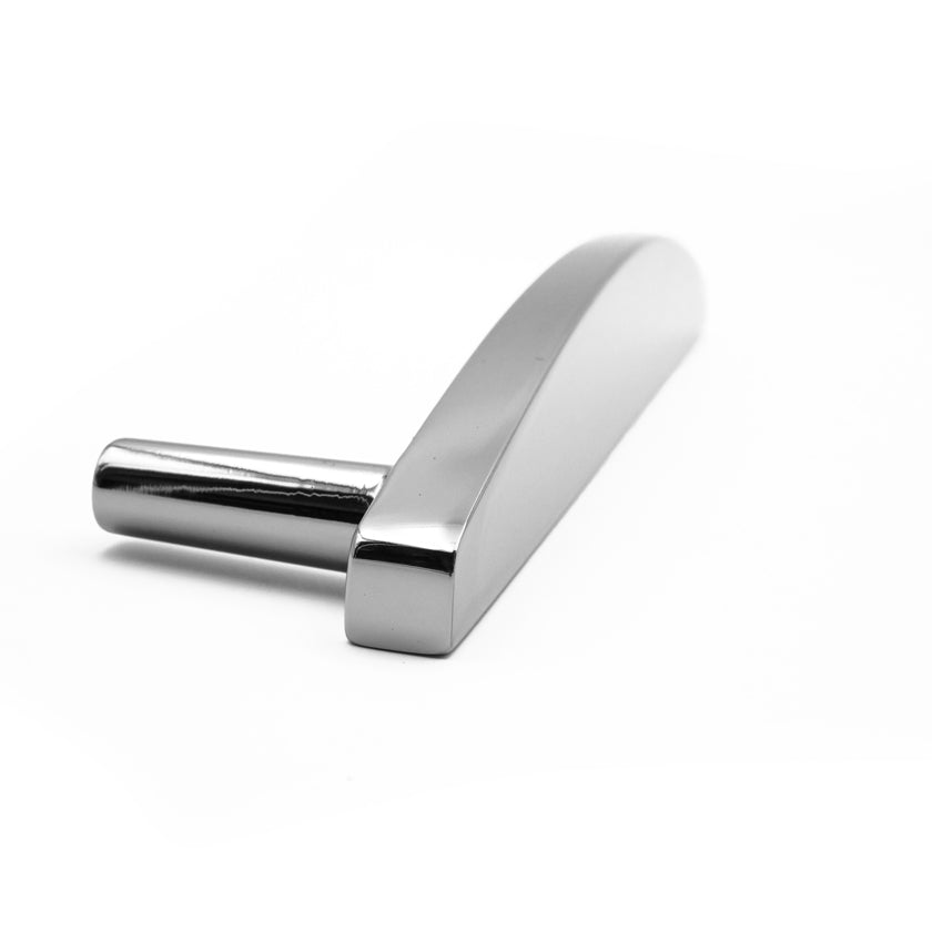 Half moon appliance pull in classy polsihed nickel for refined modern cabinets