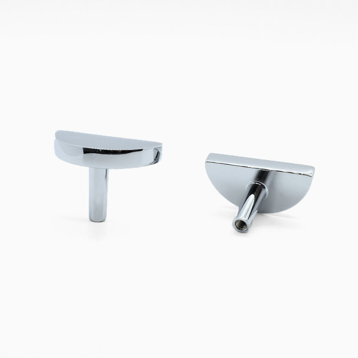 Curvy half moon cabinet knob in polished chrome - modern bathroom and vanity hardware