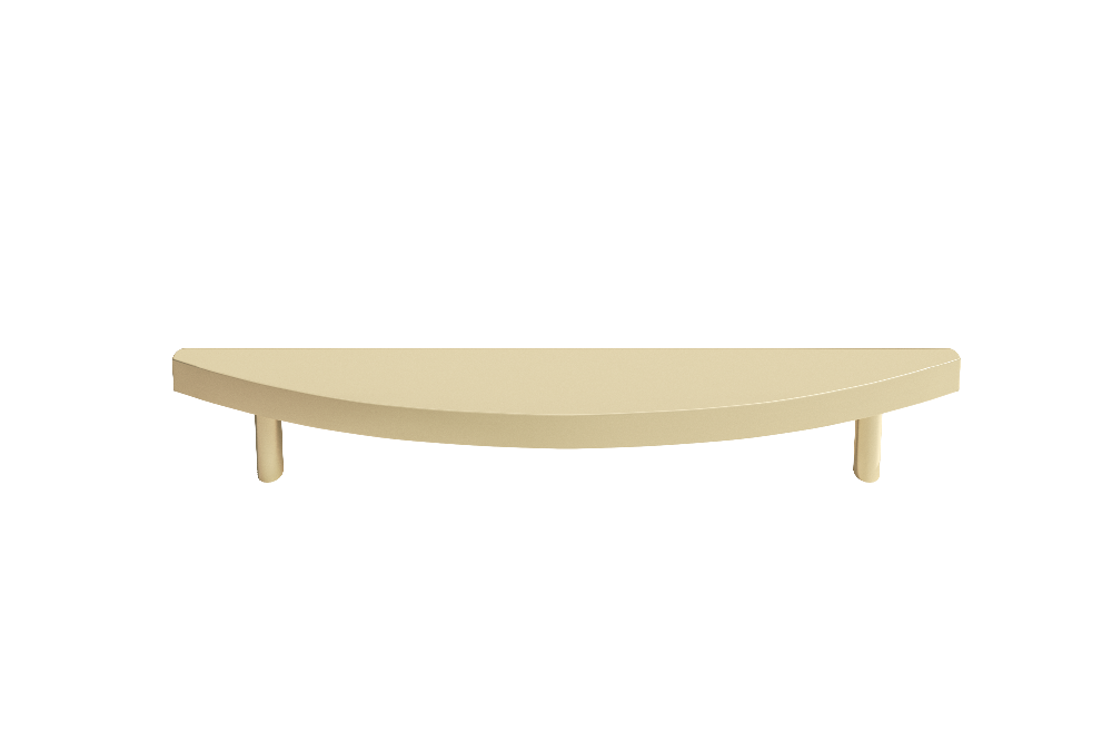 Contemporary half moon cabinet pull in satin brass with modern curves and style