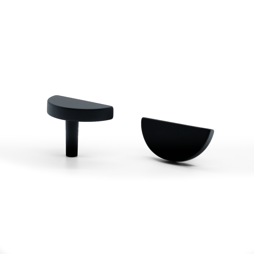 Half moon knob in matte black - modern hardware for cabinet doors and drawers