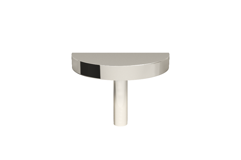 Shaped half moon knob in polished nickel with modern curves and geometry