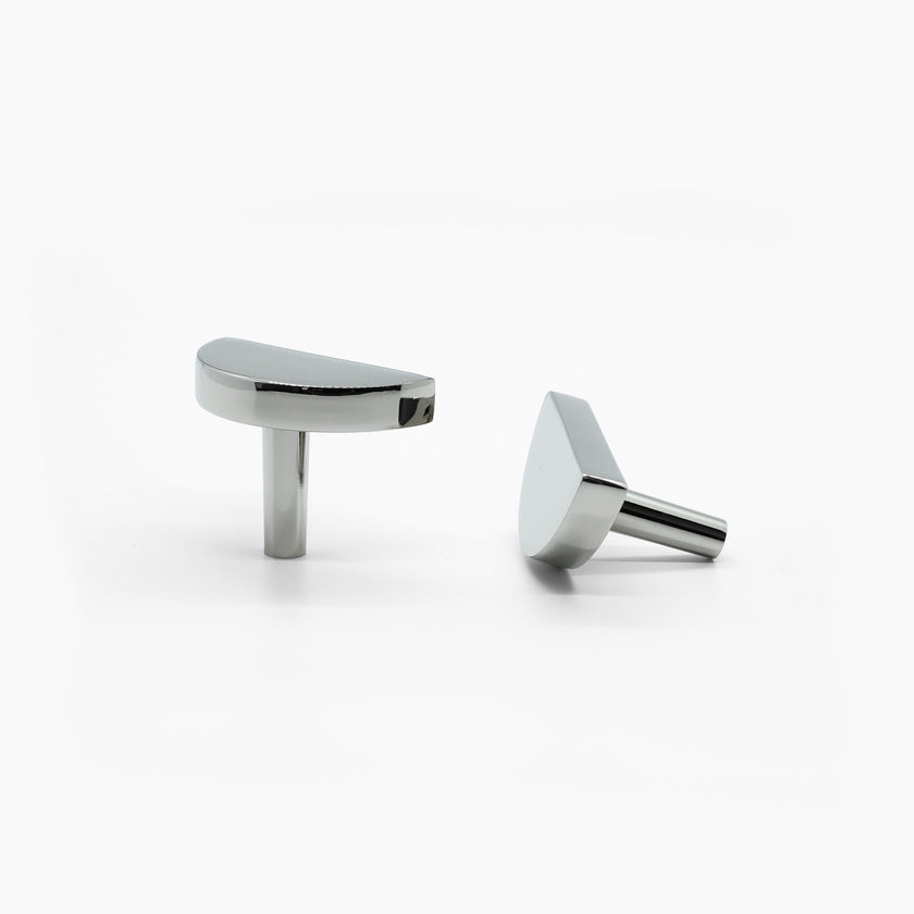 Modern half moon knob in polished nickel for transitional kitchens and spaces