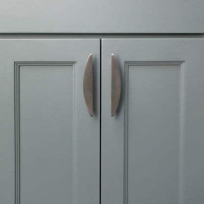 Modern cabinets with half moon pull in satin nickel with rounded design