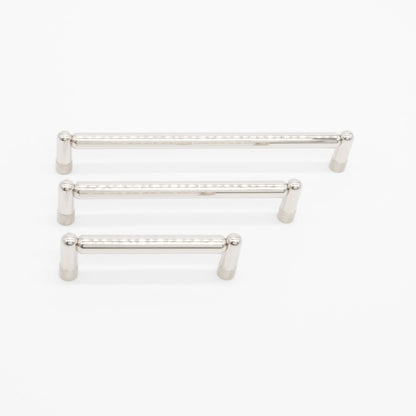 Knurled pull in polished nickel - industrial cut weave on modern cabinet handle