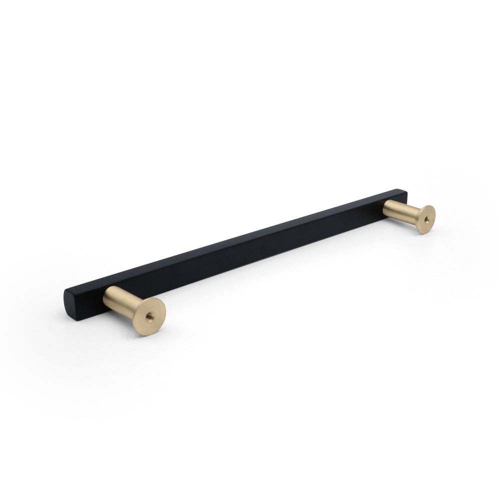 Mod appliance pull in matte black and satin brass - modern hardware with smooth features