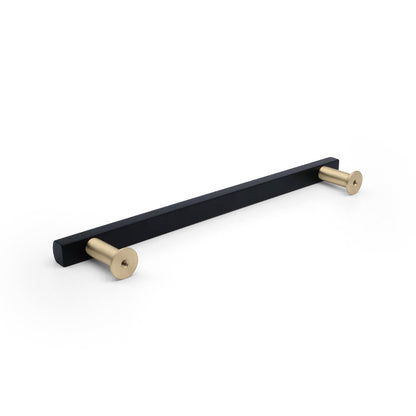 Mod appliance pull in matte black and satin brass - modern hardware with smooth features