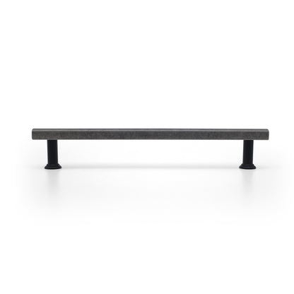 Mod appliance pull with square bar and rounded features in weathered nickel and matte black